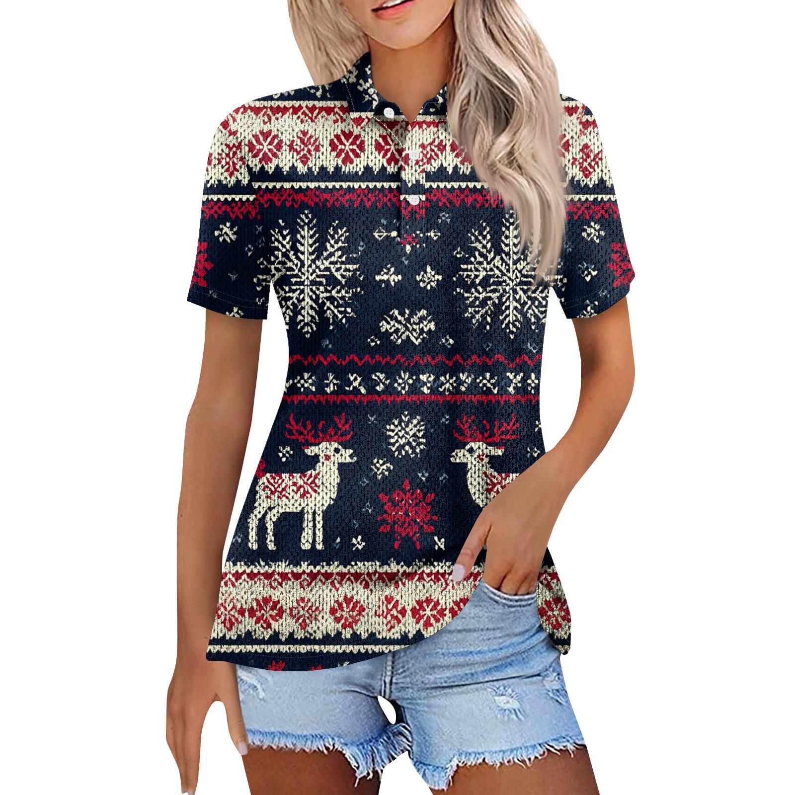 

Женская модная повседневная рубашка с отворотом и коротким рукавом с принтом, женские топы на пуговицах S тёмно-синий