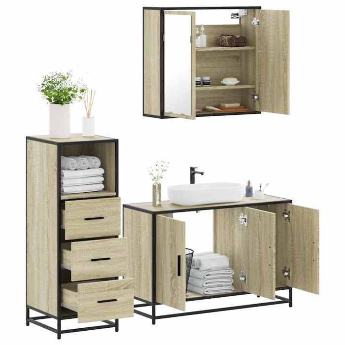 VidaXL Ensemble De Meubles De Salle De Bain 3 Pcs Chêne Sonoma, Armoire De Salle De Bain, Placard De Salle De Bain, Meuble 3301011