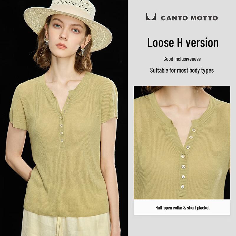 Women's Tencel Linen Blend French Half-Open Collar Knitted T-Shirt