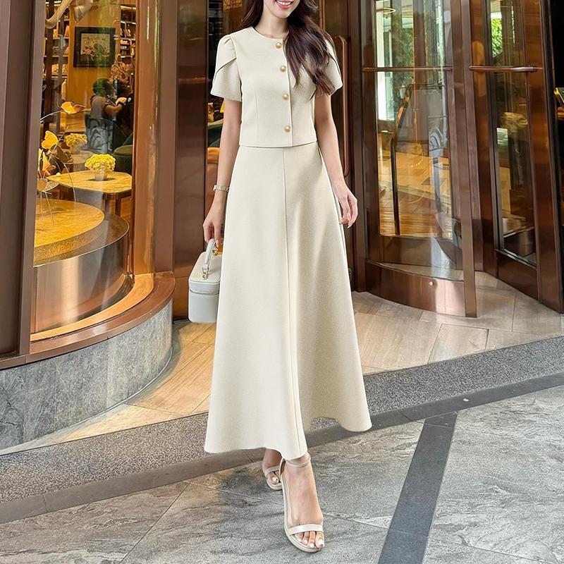 ZANZEA Women Short Sleeve Blouse and Long Skirt Casual Two Piece Sets