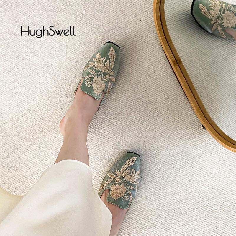 Fashion Fairy Floral Embroidered Mule Shoes Woman Elegant Flower Velvet Slide Slippers Ladies Evening Party Flat Velour Zapatos