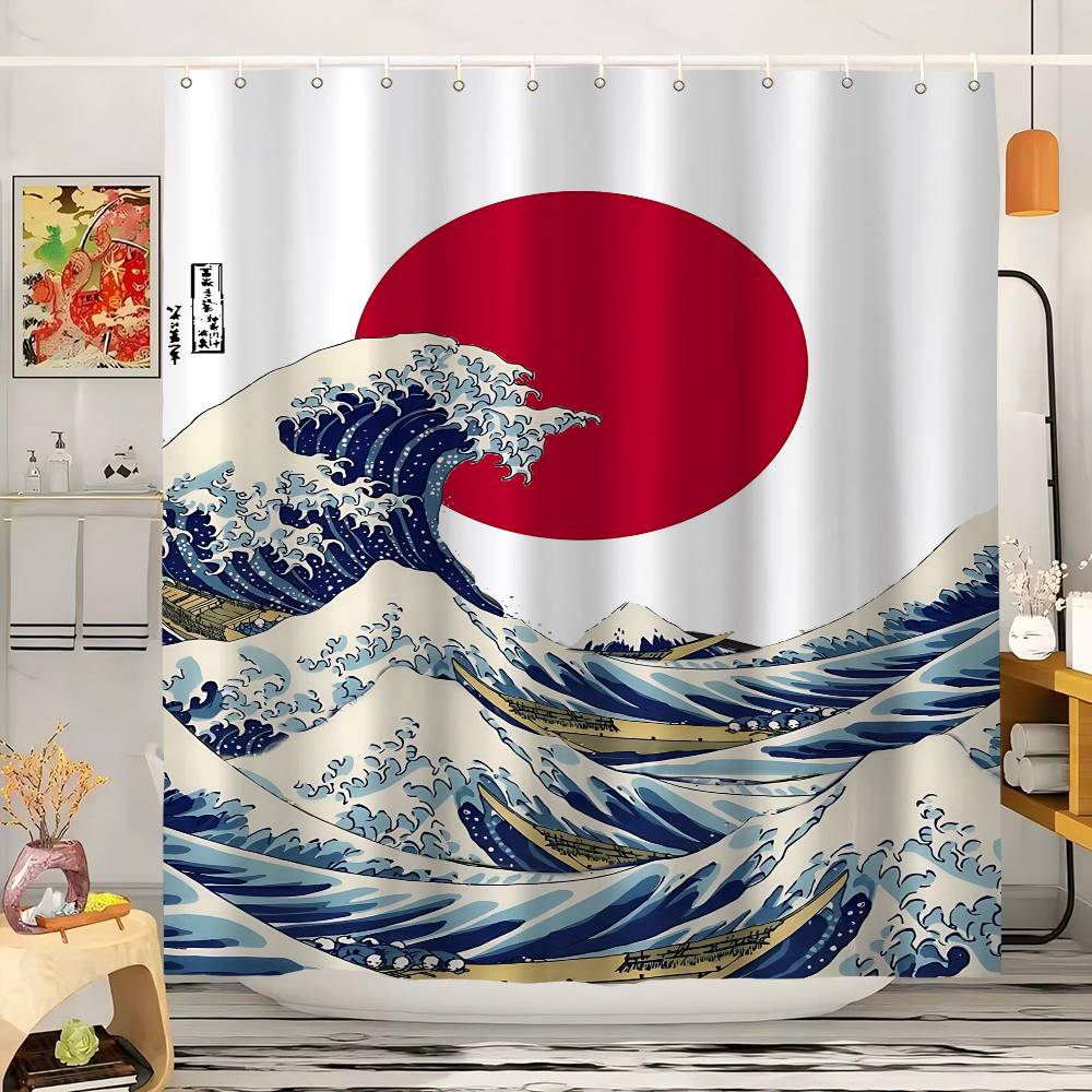 Japanese Style Koi Cherry Blossom Pattern Bathroom Shower Curtain Bathroom Partition Curtain Light Opaque Waterproof