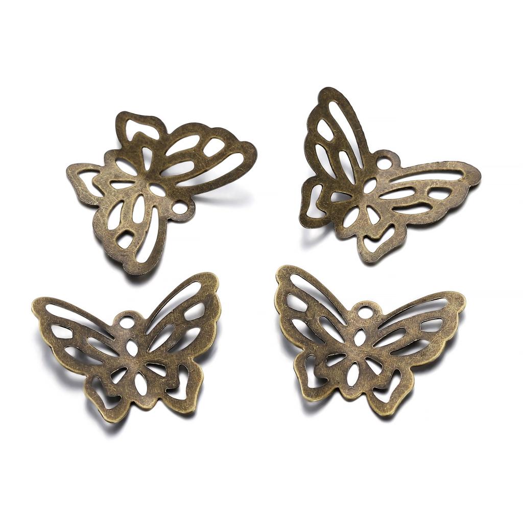 100Pcs/Lot Butterfly Small Charms Necklace Filigree Wraps Pendants Earring Connectors For DIY Jewelry Making Accessories