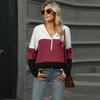 Women's Autumn and Winter New Loose Contrasting Color Spliced Zipper Hooded Long Sleeved Top for Women