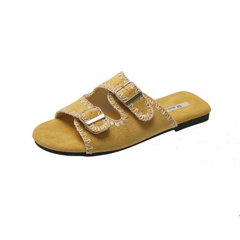 Doppelreihiger Ein-Wort-Schnitt mit coolen Slippern, Sommer neue modische vielseitige Damenschuhe, flachsohlige Strandschuhe