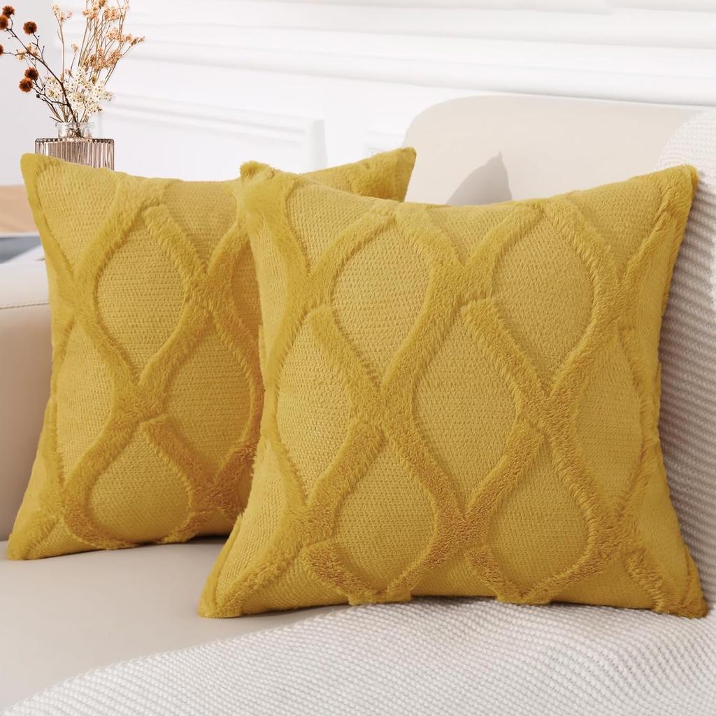 HAPIHAPPY Plush Throw Pillow Covers 12X20 Set of 1 Faux Fur Wool Bed Sofa Living Room Throw Pillow Covers Soft Home PillowCovers