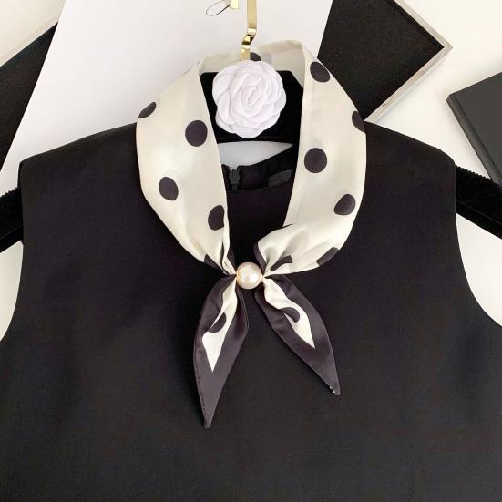 Satin Neck Scarf Irregular Geometric Pattern Wrinkle-resistant Scarf with Magnetic Imitation Pearl Buckle Outfit Accessory