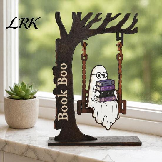 Classroom Decorative Crafts Halloween Desktop Swing Decor, Spooky Home Reading Ghost on A Figurine Stylish Tabletop Ornaments for Living Room Kitchen