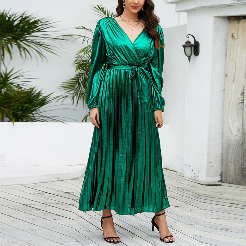 Women's Fashion Sexy Solid Color V Neck Slim Long Sleeve Dress Party Dress