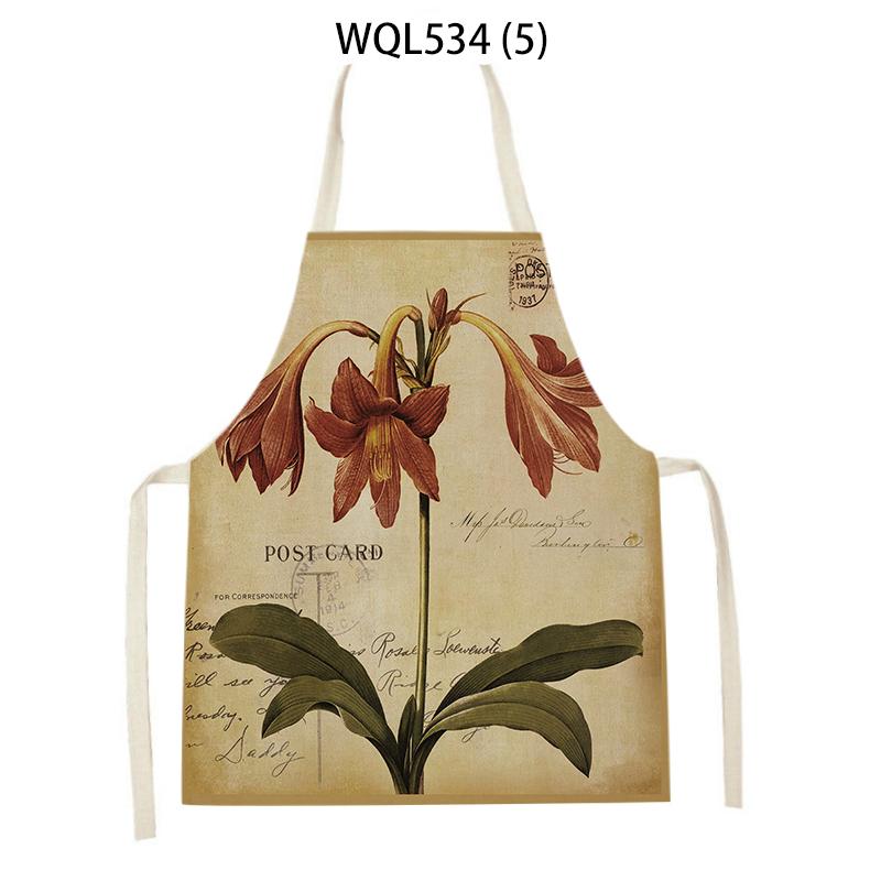 Women Men Retro Bird Flower Butterfly Printed Kitchen Aprons Household Cleaning Pinafore Baking Accessories Linen Cooking Apron