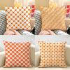 Orange Checkered Polka Dot Geometry Cushion Cover Natural Linen Organic Fabric Printing Breathable Perfect For Home Decor