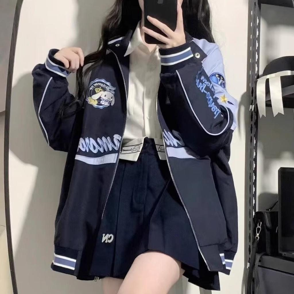 American Retro Blue Baseball Jacket Women Fall New Designer Niche Casual Couple Workwear Coat Trendy