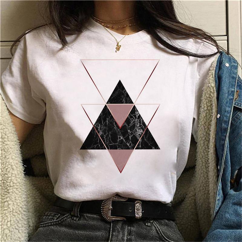 Kobiety piękna geometria czarna zabawna koszulka z nadrukiem dziewczyna śliczna koszulka z krótkim rękawem Harajuku 90S ubrania Drop