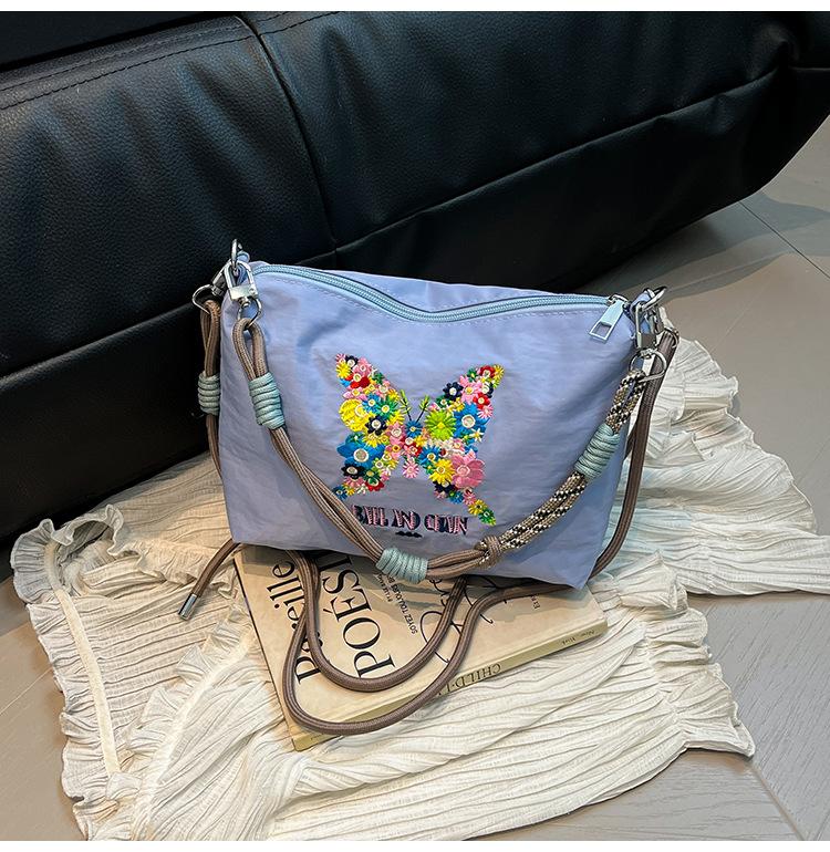 Embroidery Zipper Shoulder Bag Women's Niche Design Small Fresh Fashion Large Capacity Portable Storage Bag Toilet Bag