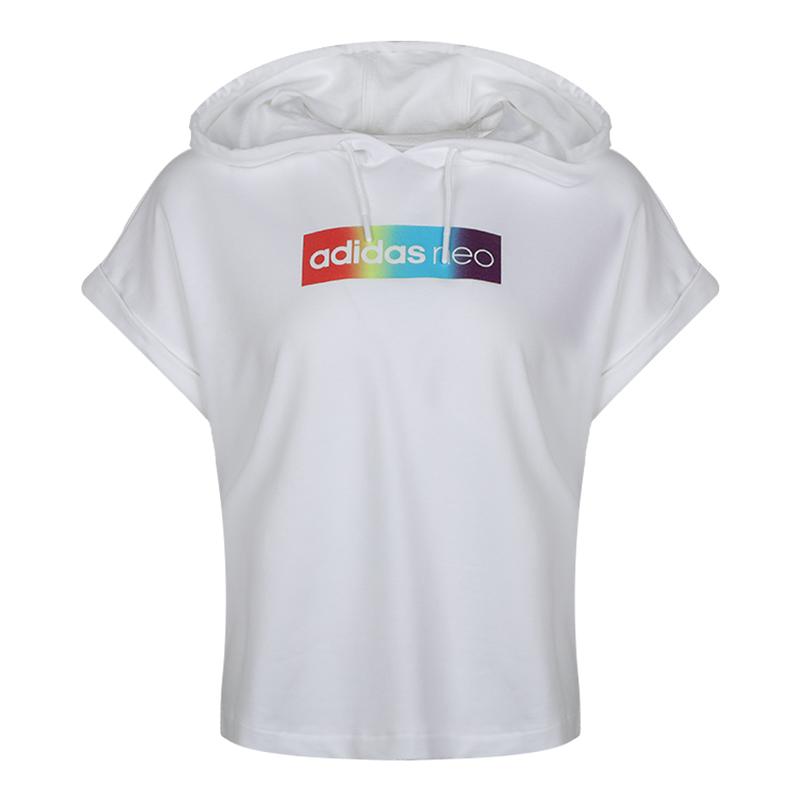 

Adidas Neo W Cs Rnbw Hd Hooded Pullover Letter Print Short Sleeve Sweatshirt Women sweatshirt White FK9961 XL