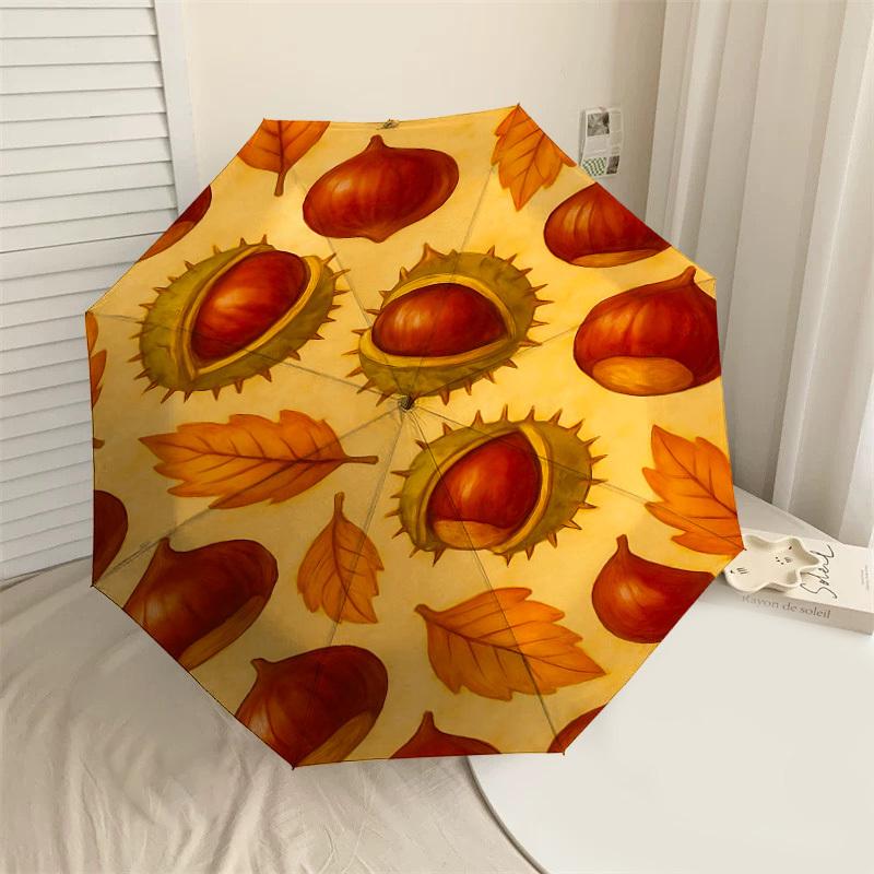 

1PC Chestnuts Leaves Automatic Open/Close Umbrella Compact Folding Umbrella with 8-Rib Shaft lightweight esign, Fashion Lovers1242A