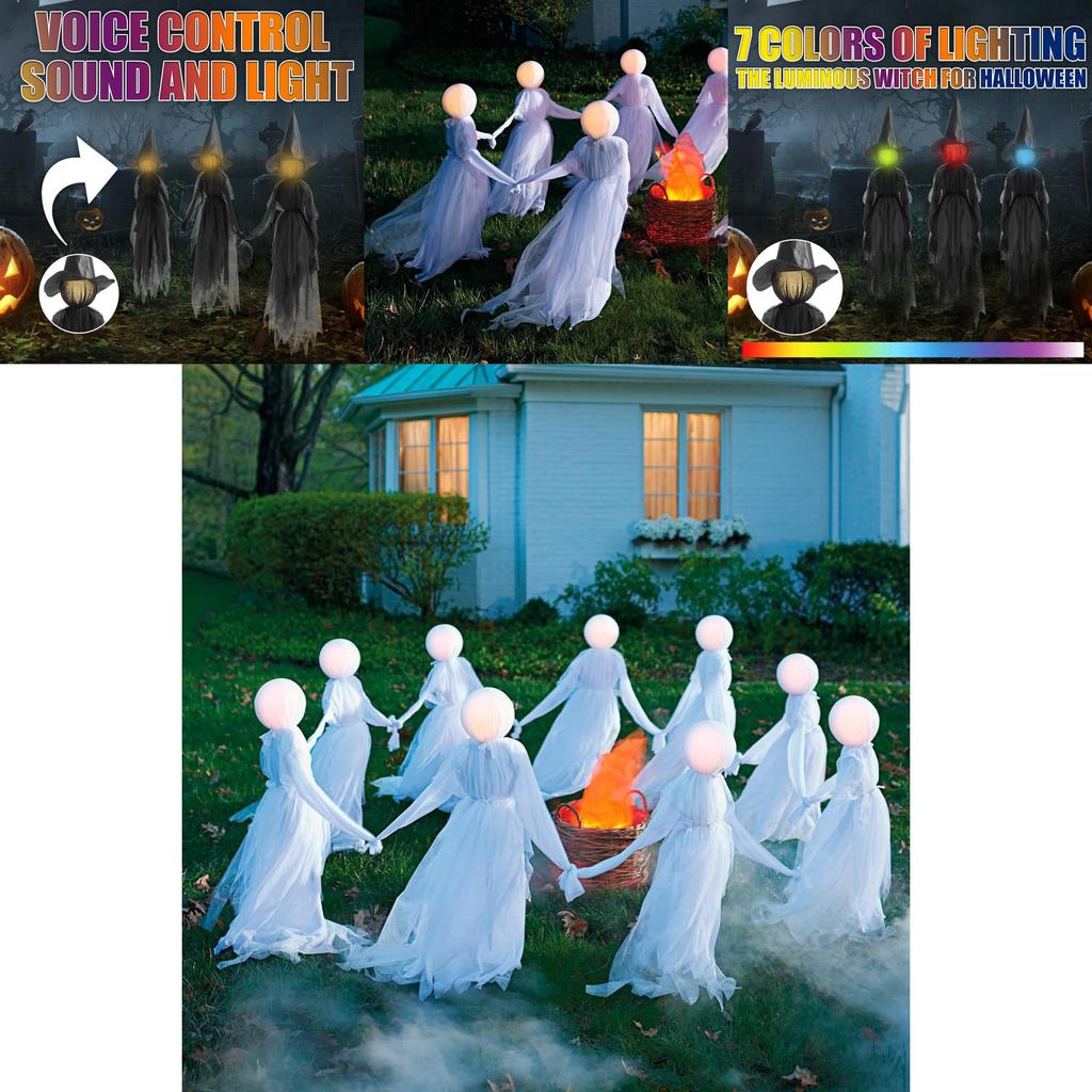 Enchanting Halloween Colorful Glowing Three Handheld Witches White Witch Ghost Decoration