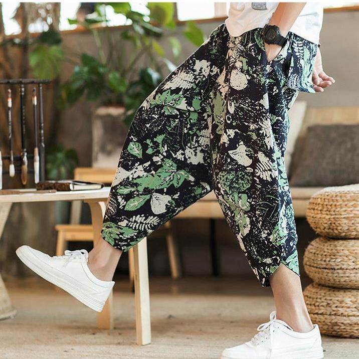 Atmungsaktive Herren-Caprihose aus Leinen mit elastischer Taille, lockere Strandshorts