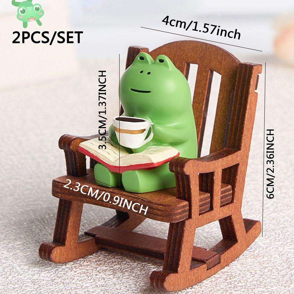 2PCs/set Cute Reading Frog Miniatures Mini Small Chair Ornaments Photo Props