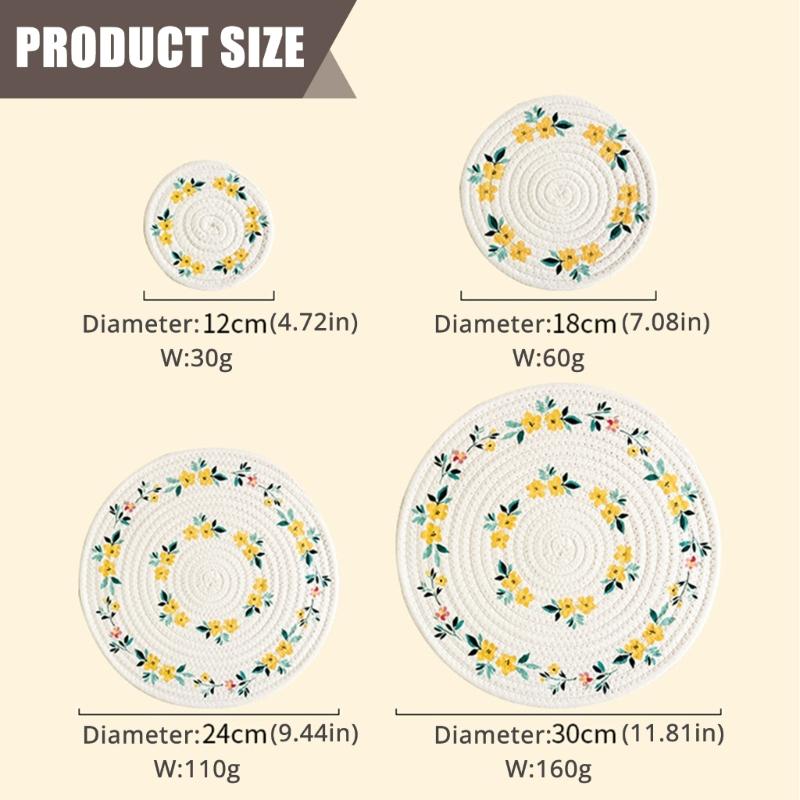 Cotton Coasters Pad Heat Protective Round Placemat Dishwasher Safe Surfaces Protectors for Hot Utensils Table top