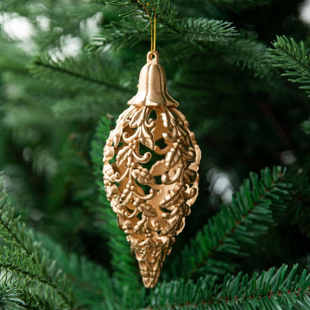4/8pcs Golden Hollow Five Pointed Star Pendant Creative Waterproof Christmas Tree Pendant Delicate Christmas Ball Holiday