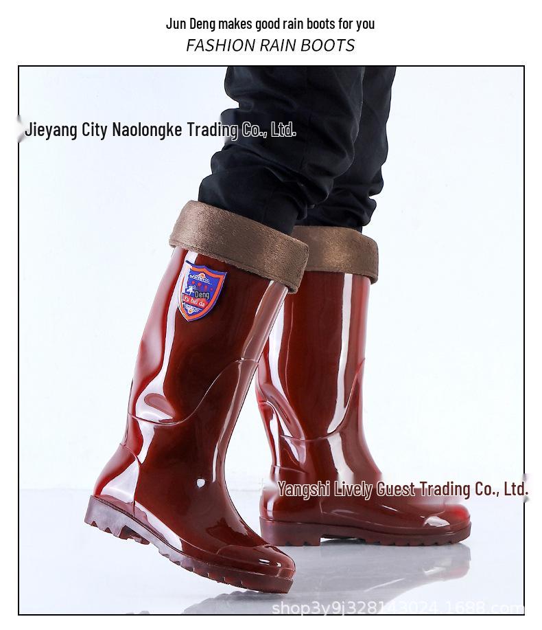 Men's Tan Quick-Dry High-Top Rain Boots - Waterproof, Non-Slip, No-Mesh Rubber Shoes