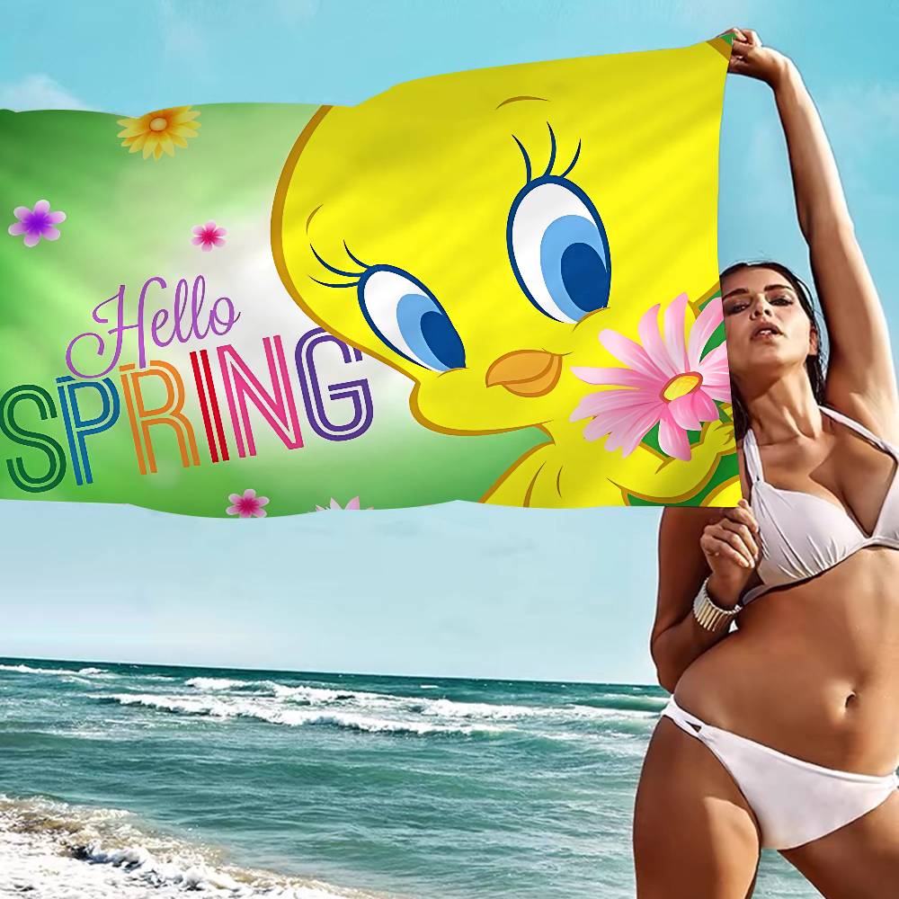 Yellow Cartoon T-Tweetys Bird Microfiber Blanket Quick Drying Beach Towels Oversized Printing Super Absorbent Pool Towel Blanket
