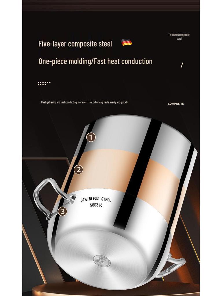 German 316 Stainless Steel Extra Thick Large Capacity Hot Pot & Steamer - Induction & Open Fire Compatible