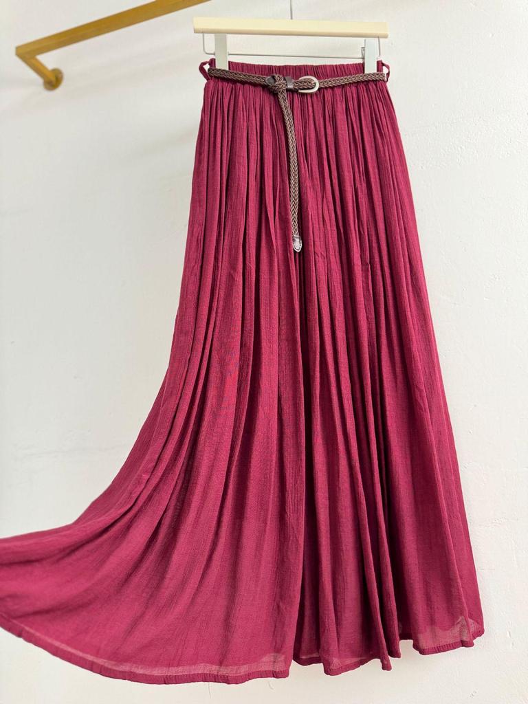 European-American Cotton Linen Patchwork Midi Skirt: Versatile Classic for Spring/Summer