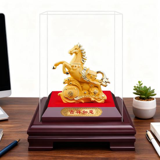 Yousheng Goldenes Pferd Figur Bringt Glück Reichtum Chinesischer Stil Pferdestatue Fengshui Dekoration Heim Büro Schreibtisch Ornament