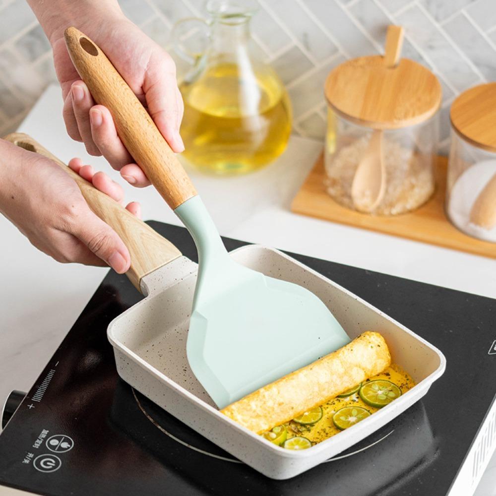 Wooden Handle Non-stick Spatula Wide Mouth Pizza Shovel Tamagoyaki Spatula Non Stick Pan