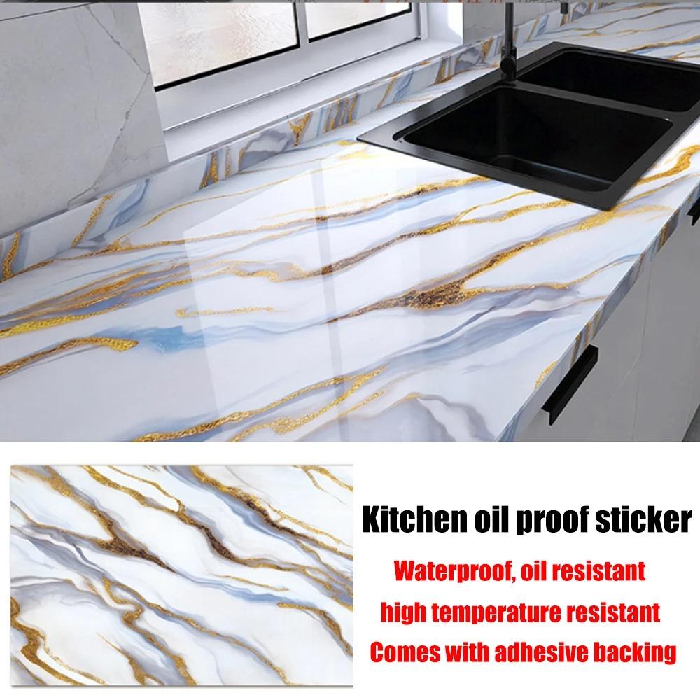 40cm Marble Pattern Kitchen Wall Stickers Self-Adhesive Oil-Proof Stain-Resistant Livingroom Resistant Home Decorative Wallpaper