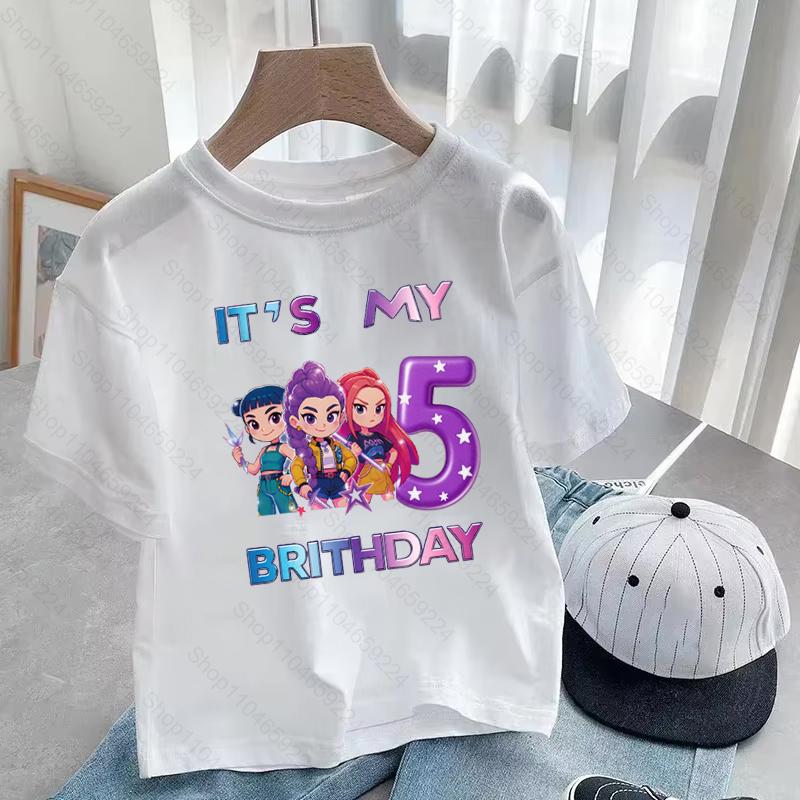 It's My 3 4 5 6 7 8 9 Years Birthday Girls Boys Cartoon Print T shirt K-Pop Demon Hunters Cute Kids Clothes Children T-Shirts