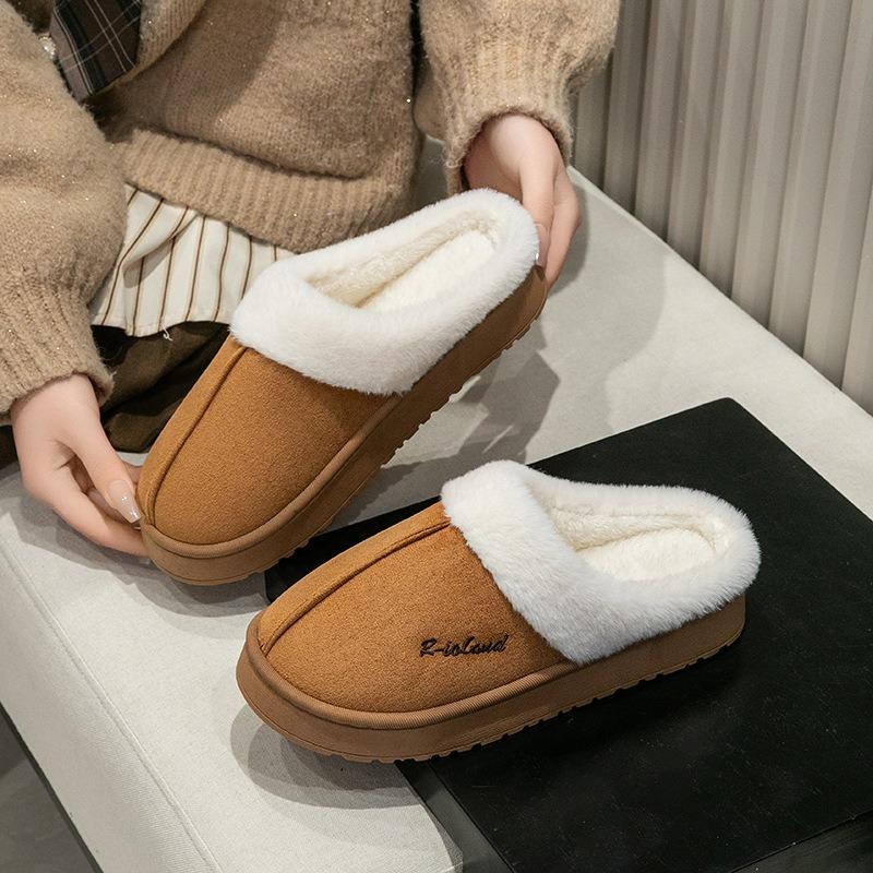 Fleece warm thick-bottomed cotton slippers women's indoor home slippers can be worn outside, wear-resistant and non-slip bag head price