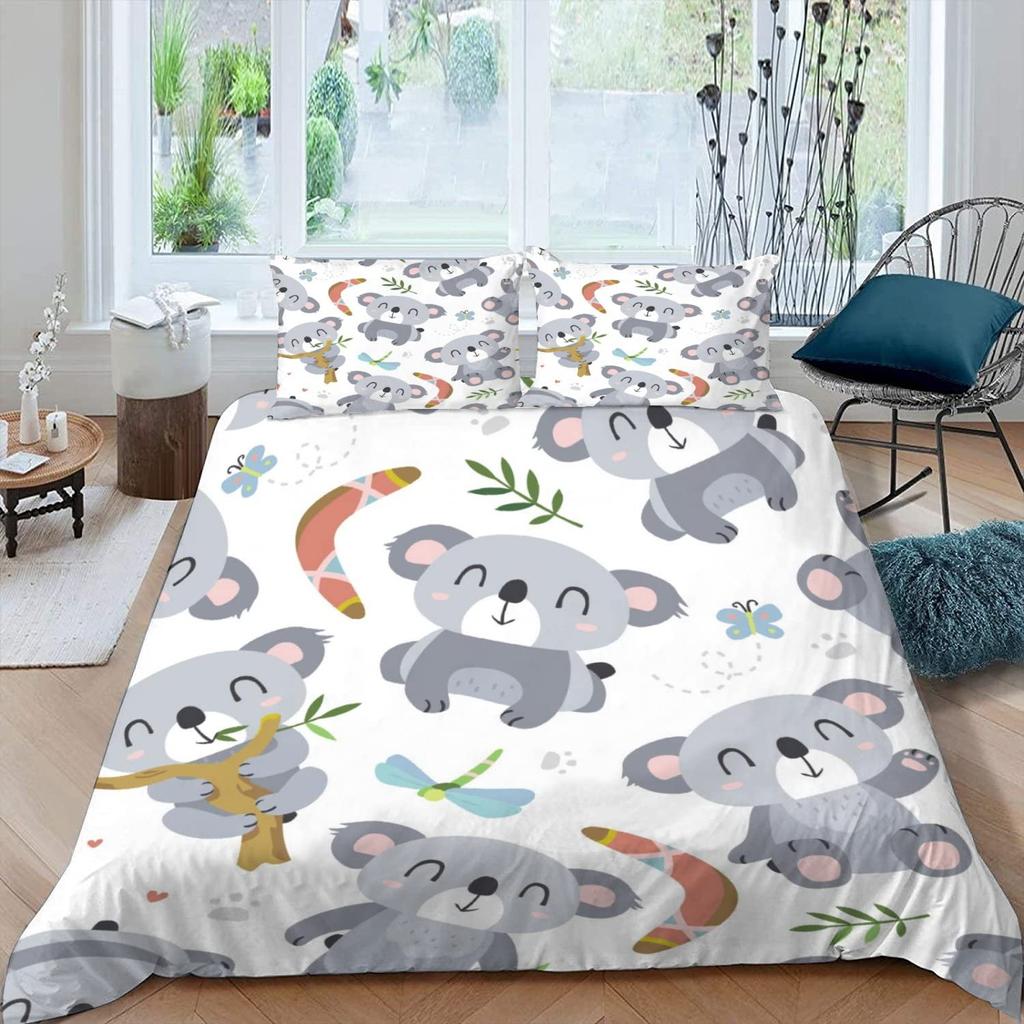 Cute Elephant Koala Duvet Cover Set Cartoon Animals Bedding Set Australia Tree Bear Quilt Cover Twin King for Kids Boys Girls