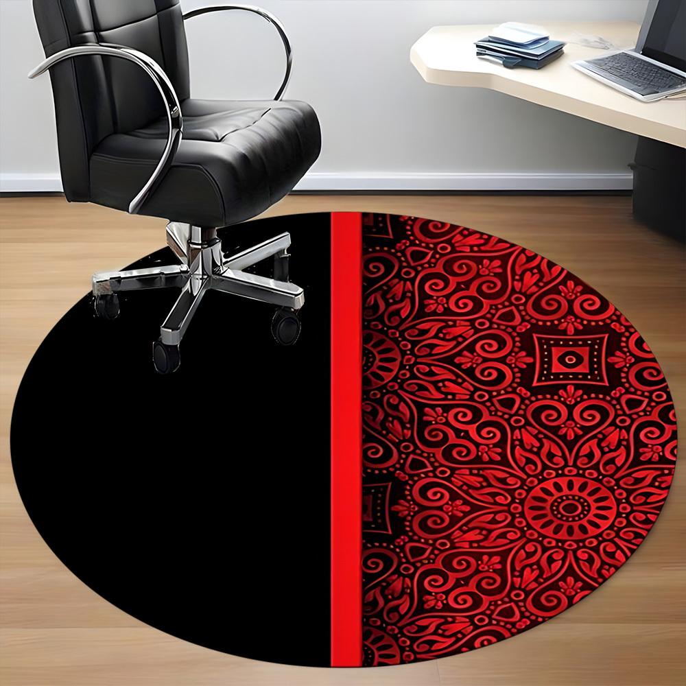 1pc Red Mandala Office Round Area Rug, Mat Suitable For Office, Under Office Chairs Bedroom Living Room Home Decor, Room Deco