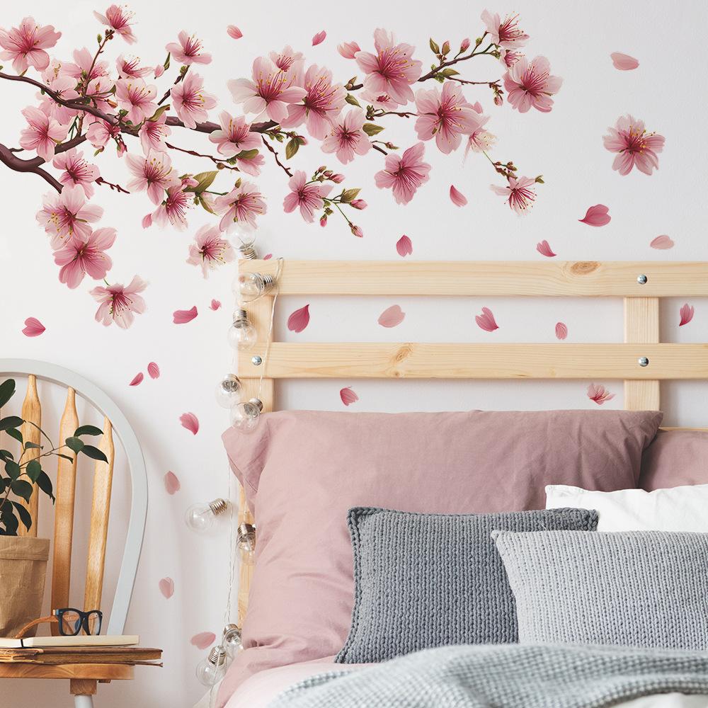 Painted Plum Blossom Petals Self Adhesive Wall Sticker for Bedroom Living Room Background Decor