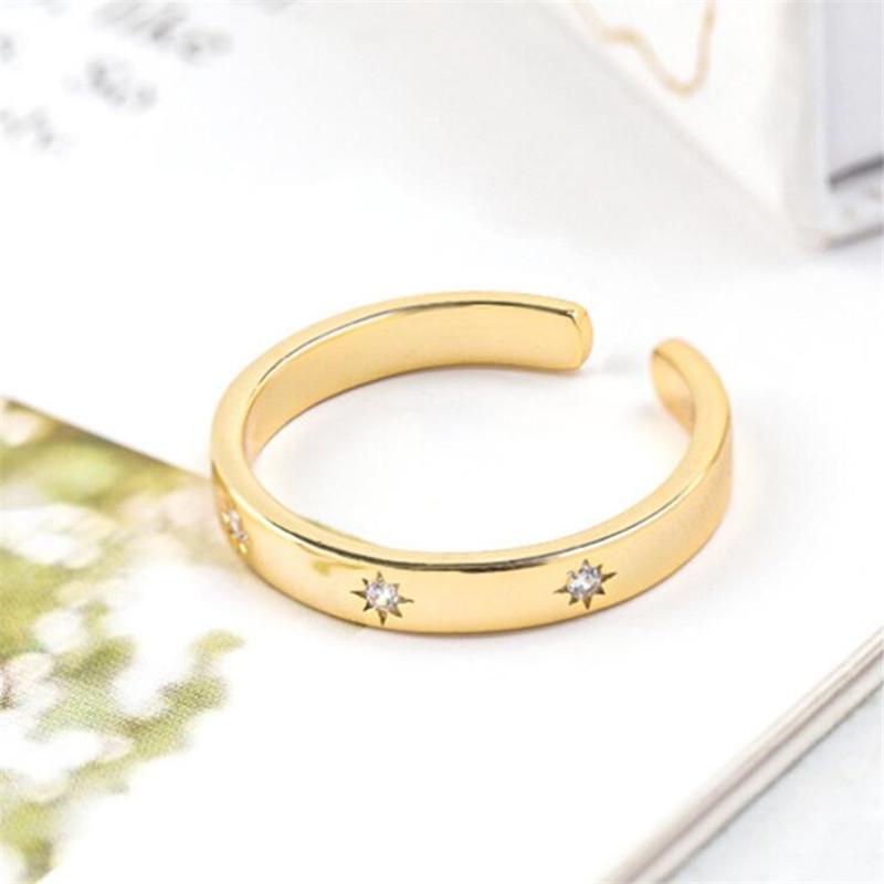 

Fashion Personality Minimalist Style Inlaid Zircon 925 Sterling Silver Jewelry Simple Design Ins Golden Sun Opening Rings TYB403 золотой