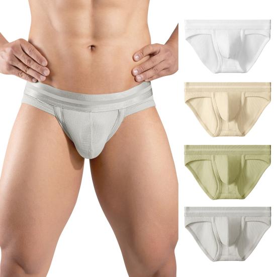 Men Briefs Mid-rise Elastic Waistband Solid Color U-Convex Panties High Elasticity Soft Breathable Slim Fit Underwear