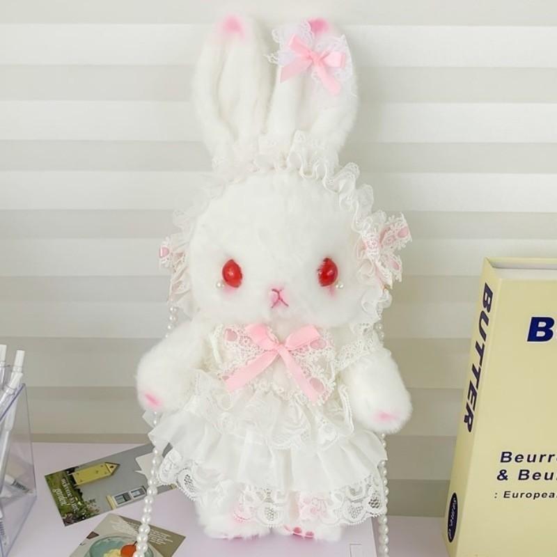 Cute Lolita Plush Bunny Backpack With Butterfly Bow For Girls Daily Use