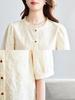 Women's Pure Cotton Lace Floral Round Neck Shirt with Five-Point Sleeves, 2026 Summer Collection.