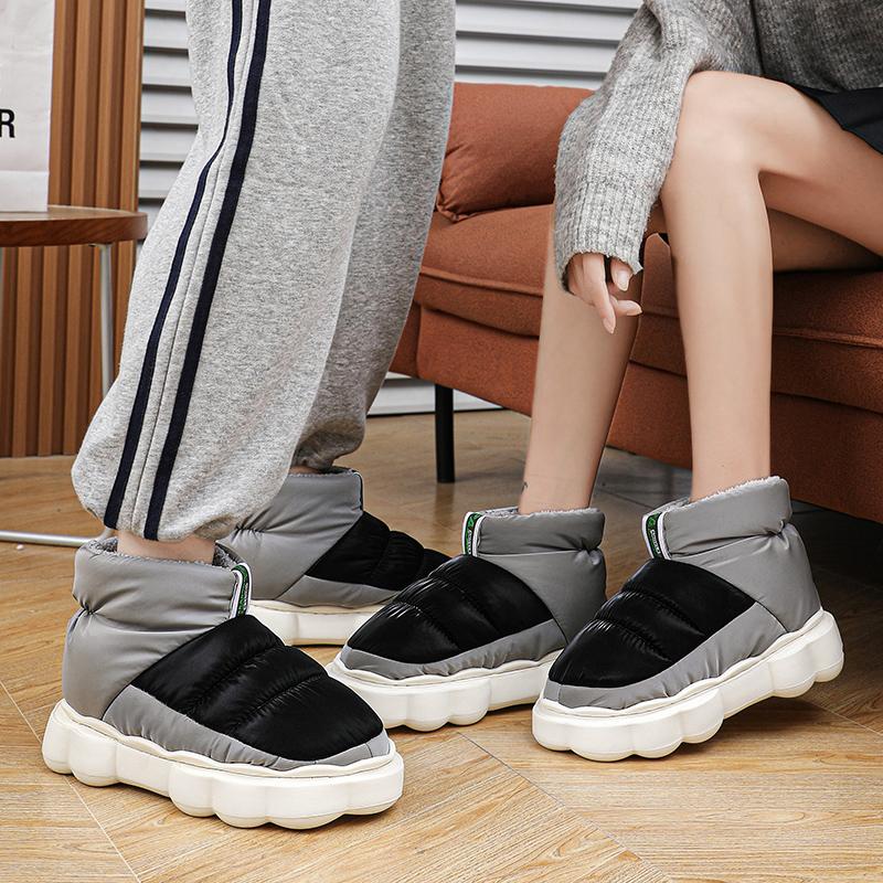 Cizme de zăpadă pentru cuplu pantofi din bumbac calduros de pluș Cizme de iarnă cu talpă groasă pentru bărbați și femei Confort anti-alunecare în aer liber Cizme casual joase