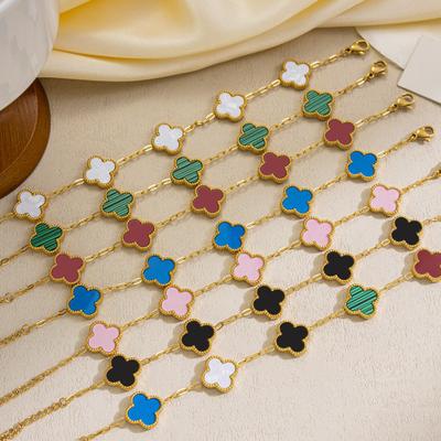 13MM Fashion Four Leaf Clover 18k Double Sided Mother of Pearl Lucky Clover Bracelet Women's Bracelet