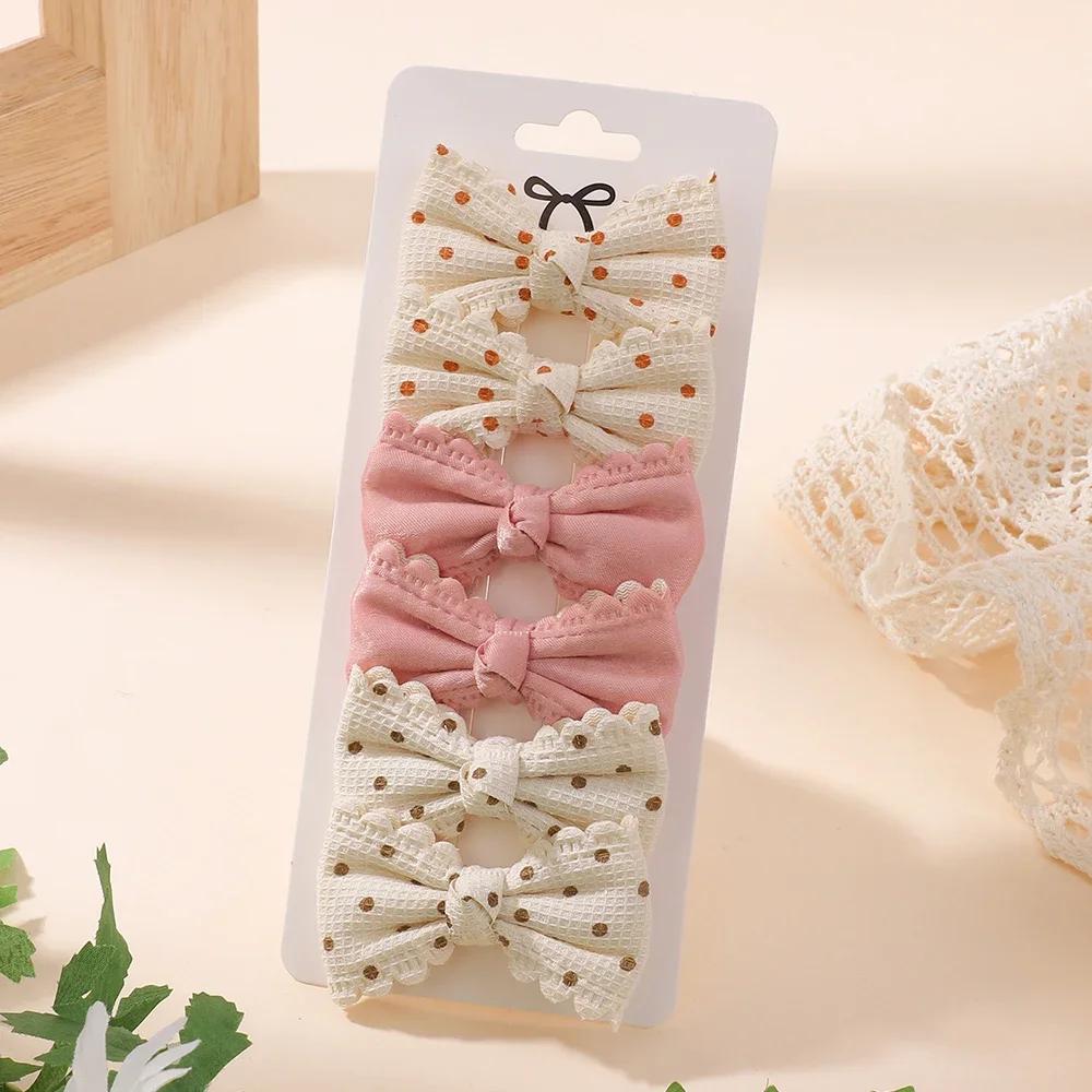 6pcs/set Sweet Floral Print Hair Bow Clips for Baby Girls Fresh Pastoral Cotton Hairpin Barrettes Headwear Hair Accessories