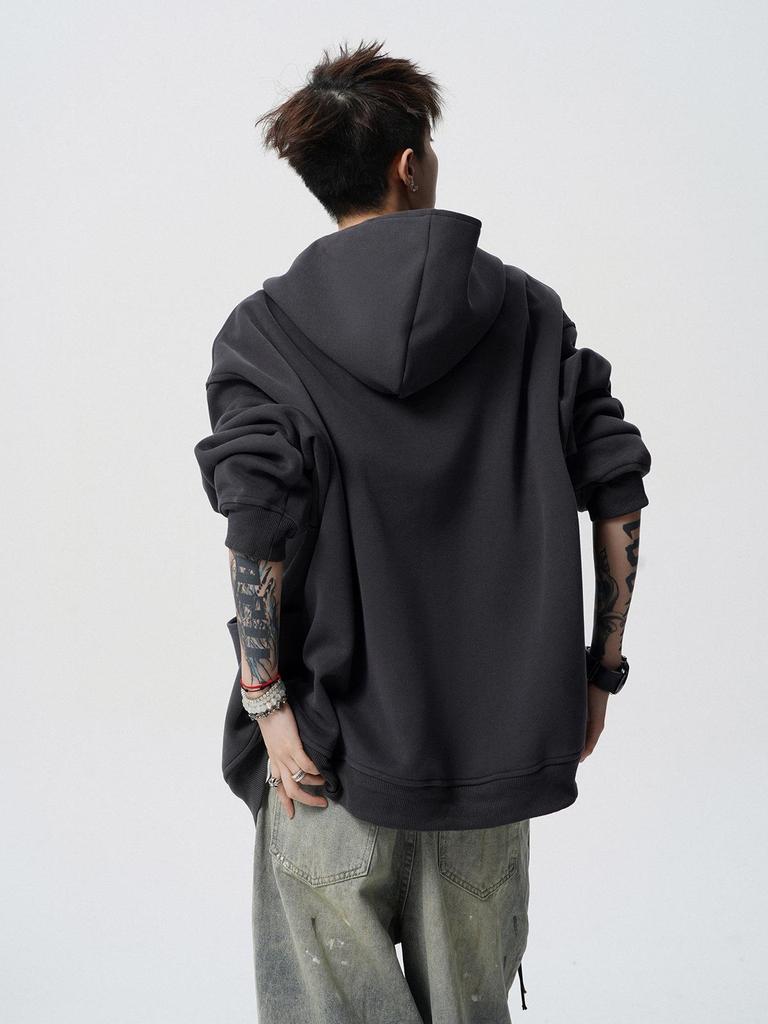 Men's Dark Grey Academic Style Hoodie - Heavyweight Autumn/Winter Trendy Brand Design for Couples