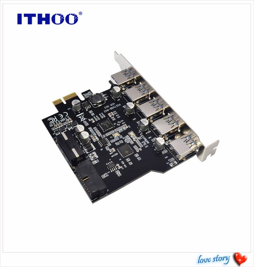 7-Port USB 3.2 Adapter Card with 5 External Ports + 19-Pin Front Panel, Dual-Core Host Controller, GEN1 5Gbps.