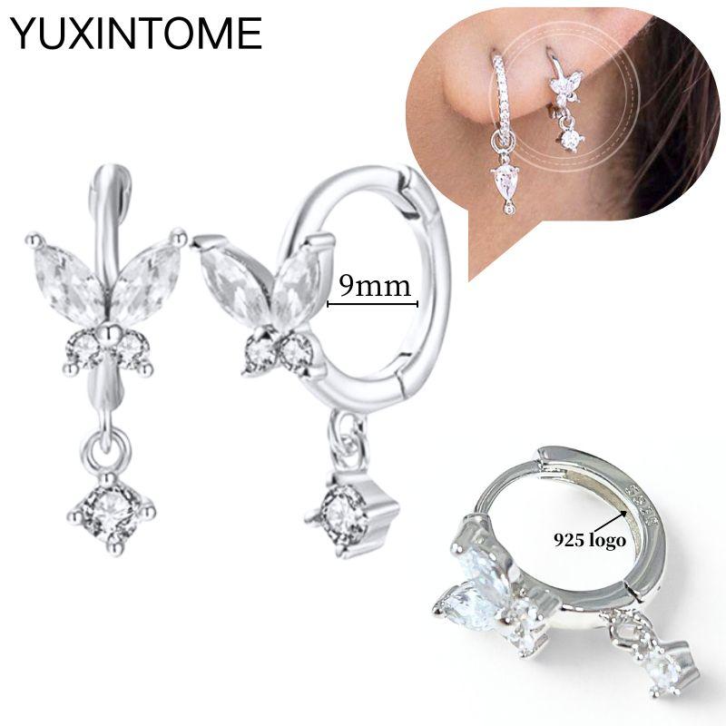 925 Sterling Silver Ear Needle Fashion Hoop Earrings White Crystal Luxury Women's Silver Earrings Wedding Women's Jewelry Gift