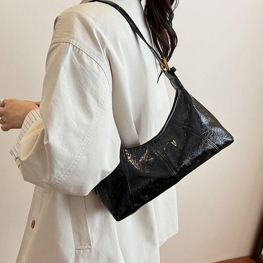 French Leather Underarm Bag Solid Color Commuting Shoulder Bag Fashion Women's Armpit Bag  Winter