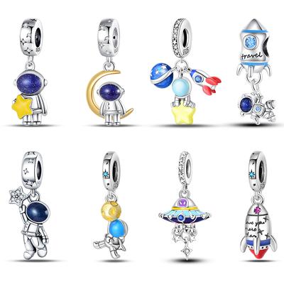 New S925 Silver Color Astronaut Spaceship Space Series Charms Beads Fit  S925 Original Bracelets DIY Anniversary Jewelry