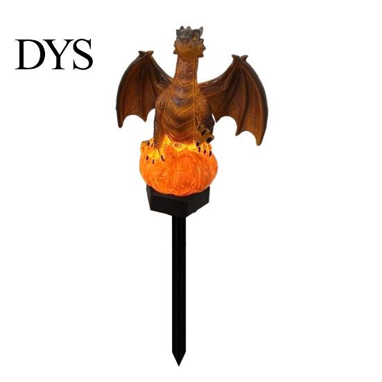 Outdoor Solar Powered Resin Sculptures Dragon Garden Statue Light, Halloween Witch Pathway Warm Figurine Lighting LED Glow, Gothic Medieval